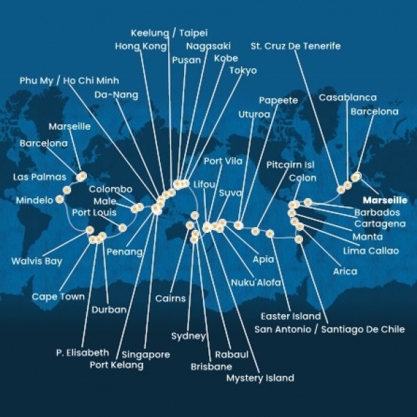 Costa Deliziosa - Franciaország, Spanyolország, Marokkó, Kanári-szigetek, Holland Antillák (ABC-szigetek), Kolumbia, Costa Rica, Panama, Chile, Francia Polinézia, Tonga, Fiji, Ausztrália, Japán, South Africa