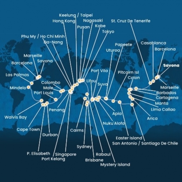 Costa Deliziosa - Olaszország, Franciaország, Spanyolország, Marokkó, Kanári-szigetek, Holland Antillák (ABC-szigetek), Costa Rica, Kolumbia, Panama, Chile, Francia Polinézia, Tonga, Ausztrália, Japán, South Africa