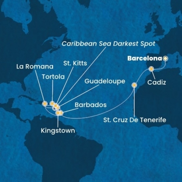 Costa Pacifica - Spanyolország, Kanári-szigetek, Holland Antillák (ABC-szigetek), Dominikai Köztársaság, Virgin szigetek