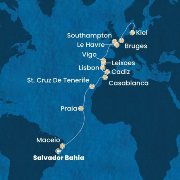 Costa Diadema - Brazília, Kanári-szigetek, Marokkó, Spanyolország, Portugália, Franciaország, Nagy-Britannia, Belgium, Németország