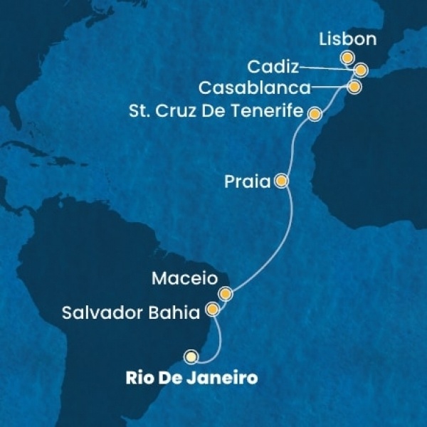 Costa Diadema - Brazília, Kanári-szigetek, Marokkó, Spanyolország, Portugália