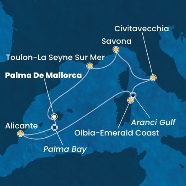 Costa Pacifica - Baleár-szigetek, Spanyolország, Olaszország, Franciaország