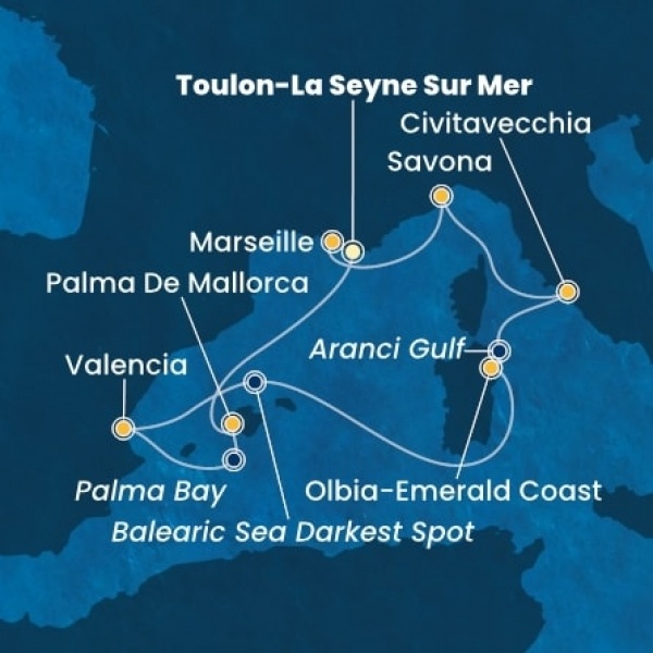 Costa Pacifica - Franciaország, Baleár-szigetek, Spanyolország, Olaszország
