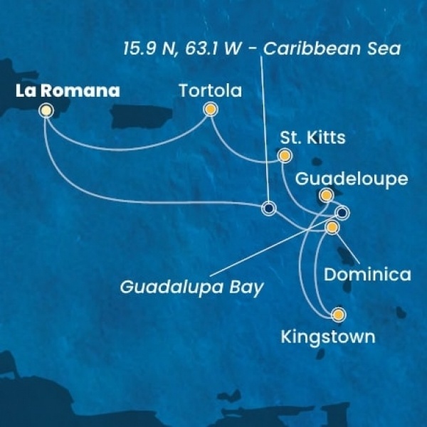 Costa Pacifica - Dominikai Köztársaság, Dominikai Közösség, Holland Antillák (ABC-szigetek), Virgin szigetek