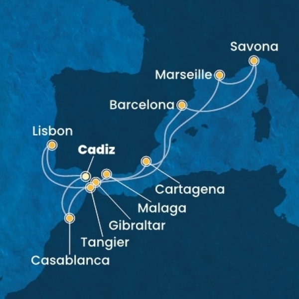 Costa Diadema - Spanyolország, Portugália, Gibraltár, Franciaország, Olaszország, Marokkó