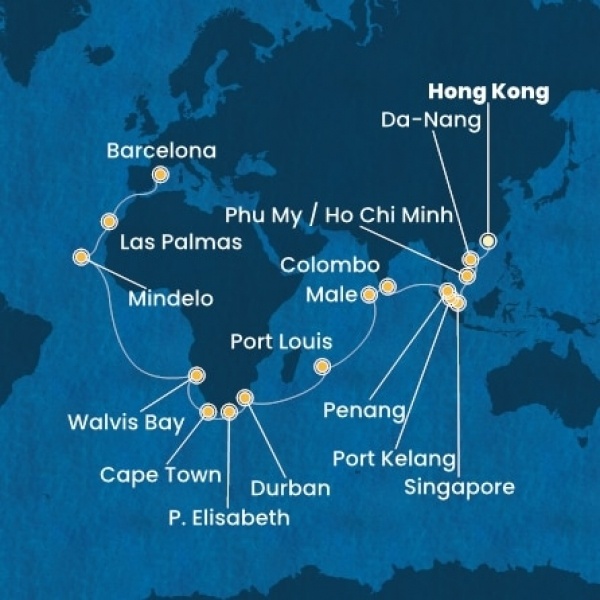 Costa Deliziosa - Kína, Vietnám, Szingapúr, Malajzia, Sri Lanka, Maldív-szigetek, Mauritius, South Africa, Namibia, Zöld-Foki Köztársaság, Kanári-szigetek, Spanyolország