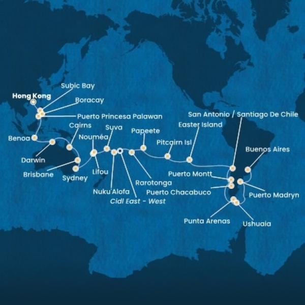 Costa Serena - Kína, Fülöp-szigetek, Ausztrália, Hawaii, Fiji, Tonga, Francia Polinézia, Chile, Argentína