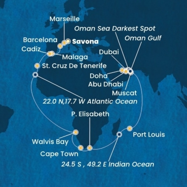 Costa Smeralda - Olaszország, Franciaország, Spanyolország, Kanári-szigetek, Namibia, South Africa, Mauritius, Omán Szultánság, Egyesült Arab Emirátusok