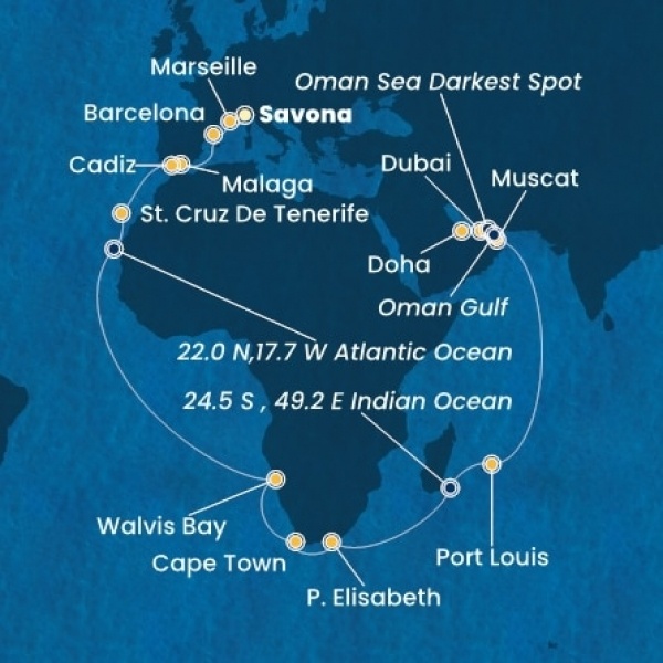 Costa Smeralda - Olaszország, Franciaország, Spanyolország, Kanári-szigetek, Namibia, South Africa, Mauritius, Omán Szultánság, Egyesült Arab Emirátusok