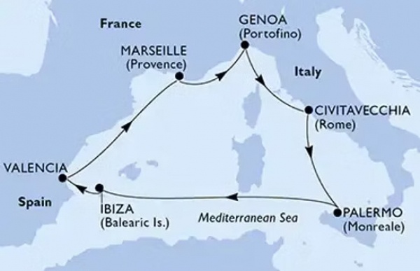 MEDITERRÁN RITMUSOK - Olasz elegancia és spanyol életérzés a Földközi-tengeren | MSC Musica buszos csoportos hajóút magyar idegenvezetővel