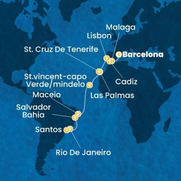 Costa Diadema - Spanyolország, Portugália, Kanári-szigetek, Zöld-Foki Köztársaság, Brazília