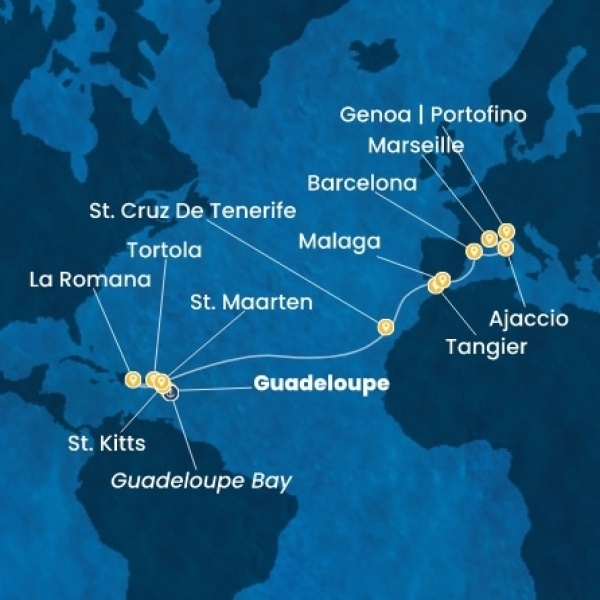 Costa Fascinosa - Holland Antillák (ABC-szigetek), Virgin szigetek, Dominikai Köztársaság, Kanári-szigetek, Marokkó, Spanyolország, Corsica (France), Olaszország, Franciaország
