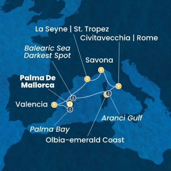 Costa Pacifica - Baleár-szigetek, Spanyolország, Olaszország, Franciaország