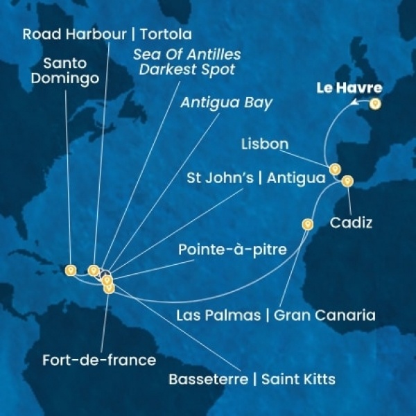 Costa Favolosa - Franciaország, Portugália, Spanyolország, Kanári-szigetek, Holland Antillák (ABC-szigetek), Virgin szigetek