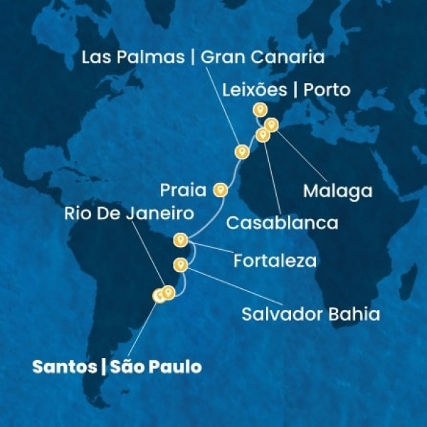 Costa Diadema - Brazília, Kanári-szigetek, Marokkó, Spanyolország, Portugália